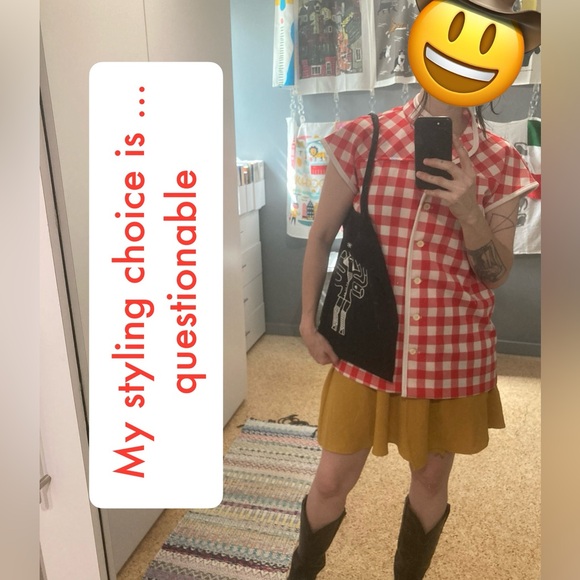 🐜 VINTAGE red and white gingham button-up short sleeve shirt, small — VGUC - Picture 10 of 12